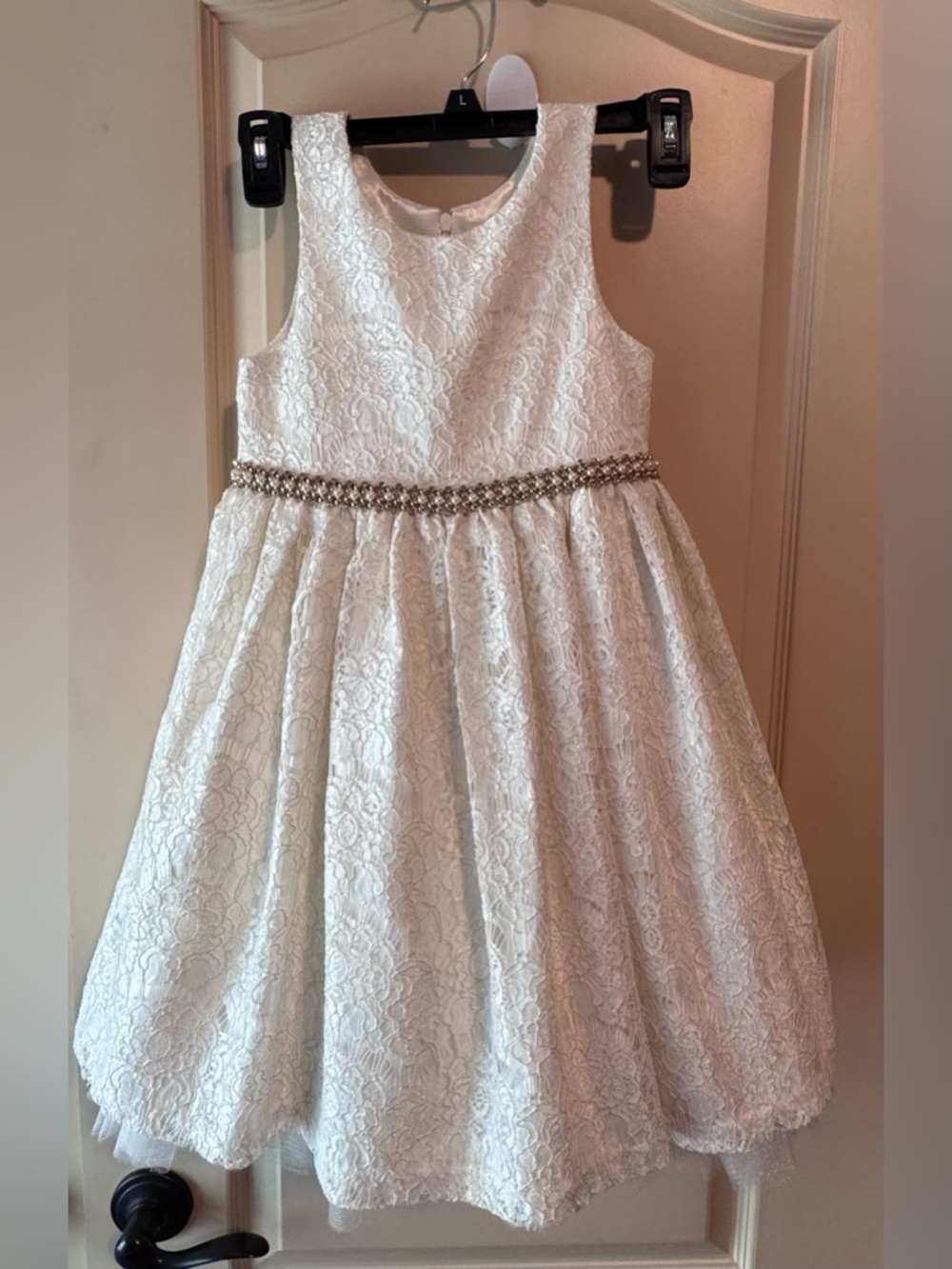 American Princess Ivory Lace Formal Dress with Beaded Waist